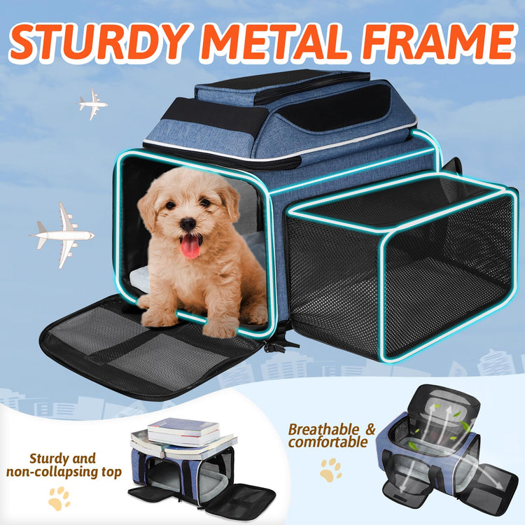 Petskd Top and Side Expandable Pet Carrier 18x11x11 Inches Delta United Airline Approved, Soft-Sided Carrier for Small Cats and Dogs with Locking Safety Zippers and Anti-Scratch Mesh(Black)