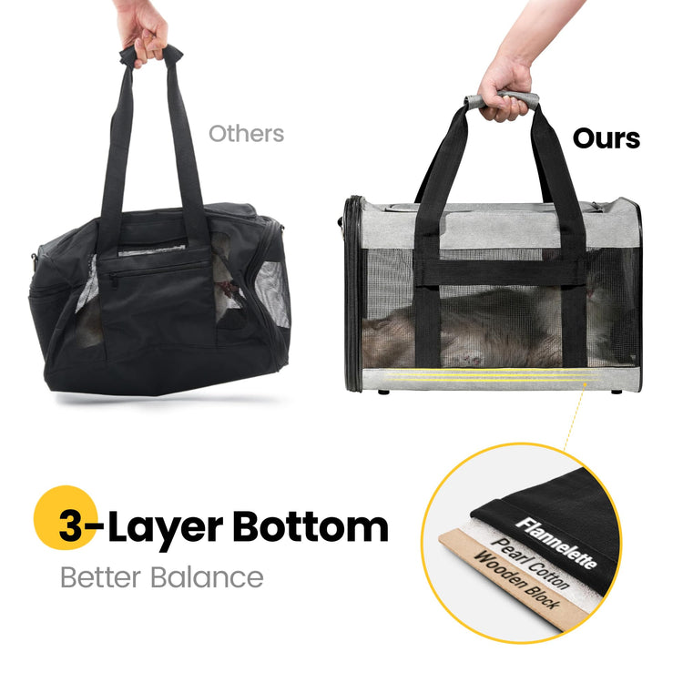 Conlun Cat Carrier Airline Approved, Soft-Sided Dog Carrier with Inner Safety Leash, Pet Transport Carrier for Small-Medium Cats Puppies up to 15 Lbs, Collapsible Travel Kitten Carrier Bag -BlackM