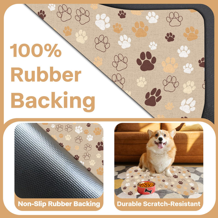 Pet Dog Cat Food Mat, Absorbent Bone Shaped Dog Bowl Mats for Food and Water, Non Slip Cute Dogs Cat Placemats Feeding Mat with Rubber for Floors Indoor Puppy Pet Accessories Supplies 12"x20" Khaki