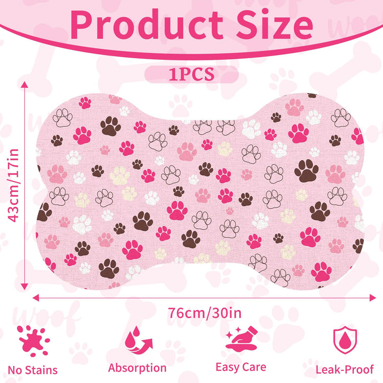 Pet Dog Cat Food Mat, Absorbent Bone Shaped Dog Bowl Mats for Food and Water, Non Slip Cute Dogs Cat Placemats Feeding Mat with Rubber for Floors Indoor Puppy Pet Accessories Supplies 12"x20" Khaki