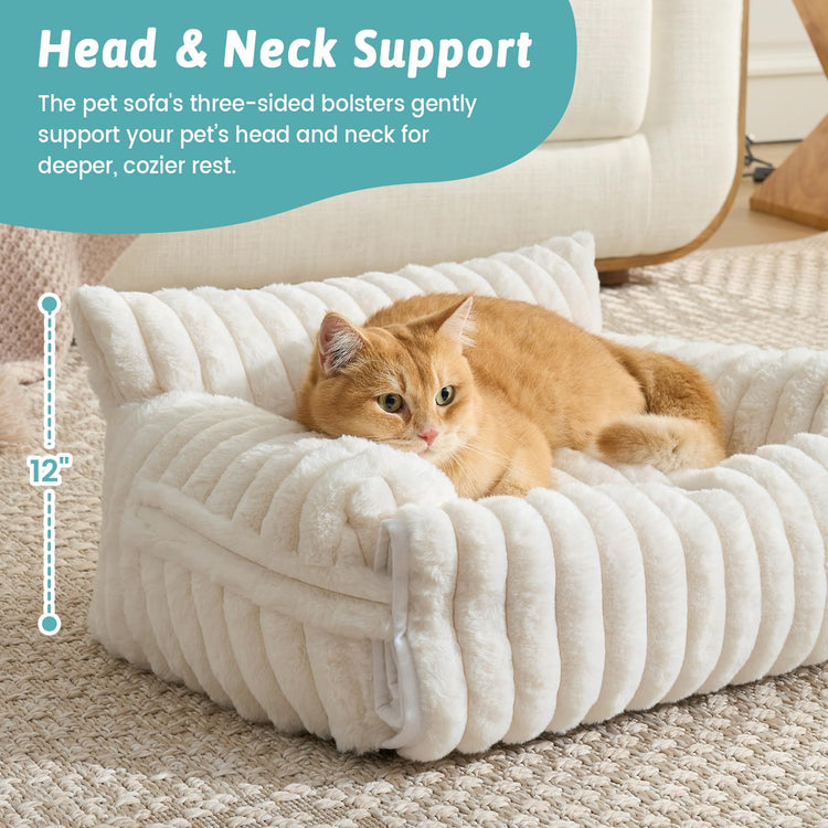 COZY KISS Cute Cat Couch, Fluffy Sofa Bed for Cats and Small Dogs, Premium Faux Rabbit Fur Cats beds for Indoor Cat, Ultra-Soft Supportive Pet Couch Furniture (Grey, S: 25.5''x17.5'')