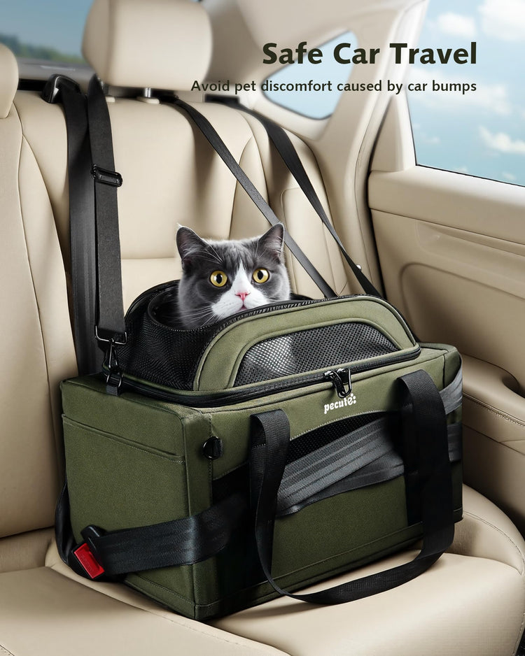 Pecute Expandable Pet Carrier Airline Approved Dog Cat Carrier, Breathable Soft-Sided with Locking Zippers, Pet Travel Bag for Small Dog Cat Anti-Scratch Mesh Leakproof Pee Pad (Dark Gray)