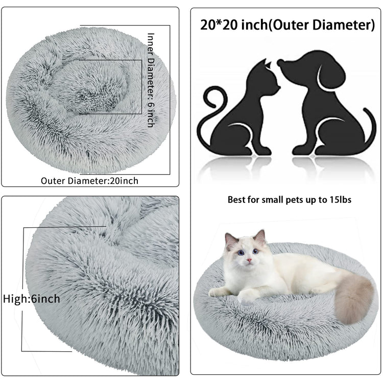 Dog Bed for Small Medium Large Dogs Cats, 20 inch Calming Washable-Round Cozy Soft Pet Bed for Puppy and Kitten with Slip-Resistant Bottom