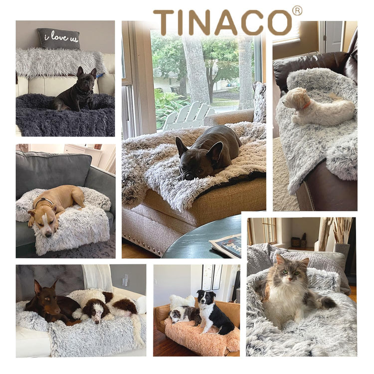 Calming Dogs/Cats Bed Mats, Dog Pad Washable Removable Couch Cover, Plush Long Fur Mat for Pets, Waterproof Lining, Perfect for Small, Medium and Large Dogs and Cats (Gradient Gray, 36"x31")