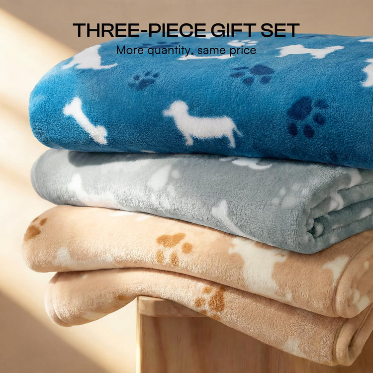 Luciphia 1 Pack 3 Blankets Super Soft Fluffy Premium Fleece Pet Blanket Flannel Throw for Dog Puppy Cat Paw Brown/Pink/White Small(23x16 inch)