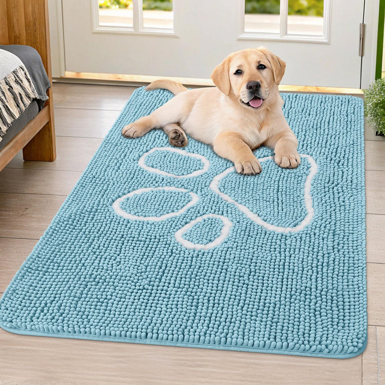 Smiry Dog Door Mat for Muddy Paws, Absorbent Dirt Trapper Non Slip Quick Dry Washable Chenille Mat for Mud Dogs, Entry Rug for Indoor and Outdoor (30x20 Inches, Grey and Black)