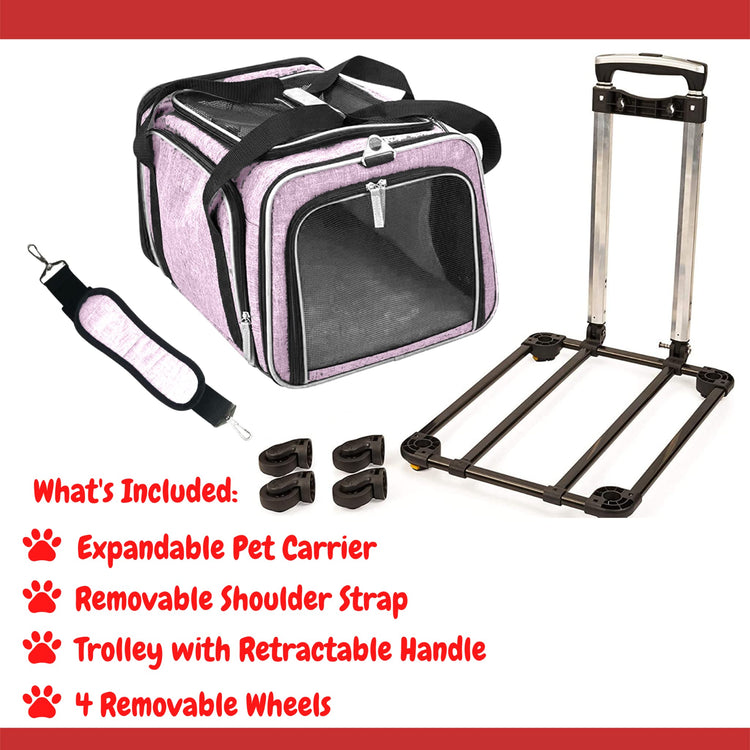 RUFF LIFE 101 Airline Approved Expandable Premium Pet Carrier on Wheels- Two Sided Rolling Carrier- Designed for Dogs & Cats- Extra Spacious Soft Lined Carrier! (Black) (RL-PET-CARRIER-WHEELS)