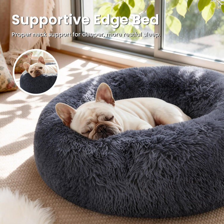 Love's cabin Calming Dog & Cat Bed, Cat Bed for Indoor Cats, Anti-Anxiety Donut Round Bed, Fluffy Warming Pet Bed for Small Medium Dogs and Cats, Beige Taupe 20"/24"