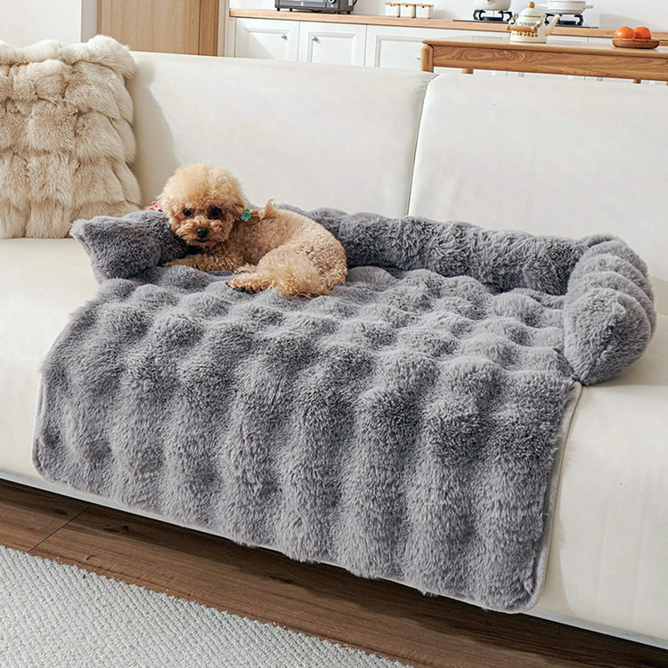Calming Dog Bed for Couch, 29.5 x 29.5 inch, Non-Slip Luxurious Dog Sofa Mat for Furniture Protector, Perfect for Small, Medium Dogs and Cats (Khaki)