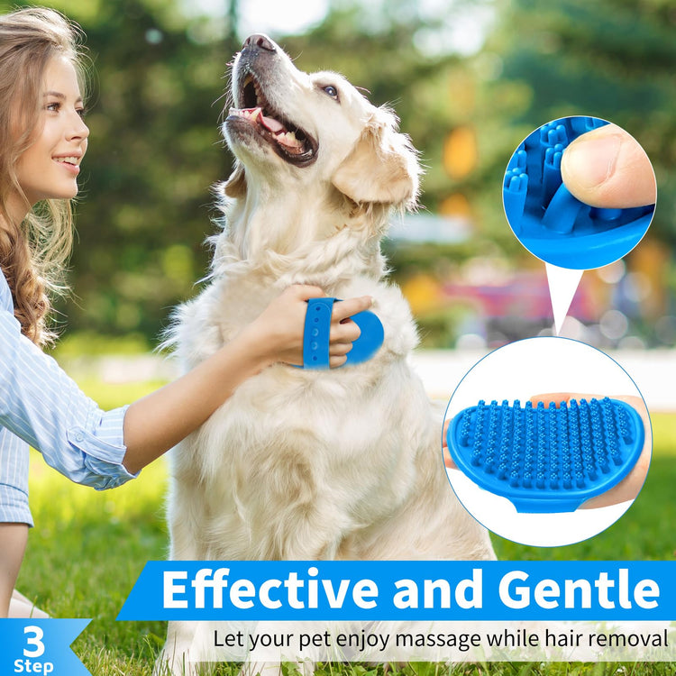 Comotech 6PCS Dog Bath Brush & Dog Toothbrush | Adjustable Handle Shampoo Brush & Scrubber for Short & Long Haired Dogs & Cats | Effectively Solve Odor & Stain Removal Problems (Blue Blue Blue.)