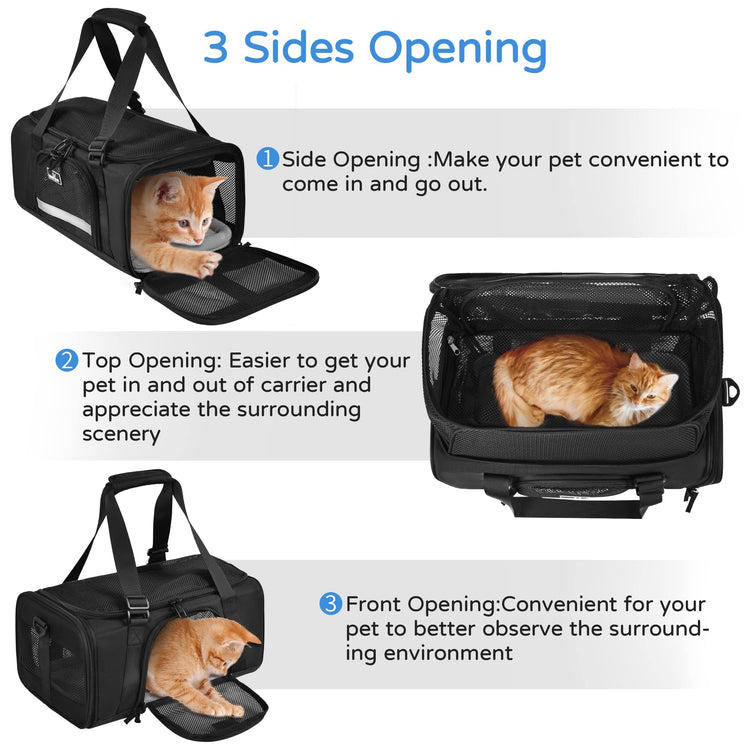 Wakytu Airline Approved Pet Carrier, TSA Approved Soft Sided Travel Bag for Small Dogs and Cats, 5 Mesh Windows & Padded Shoulder Strap for Plane Underseat, 17.7"x11"x8.3"