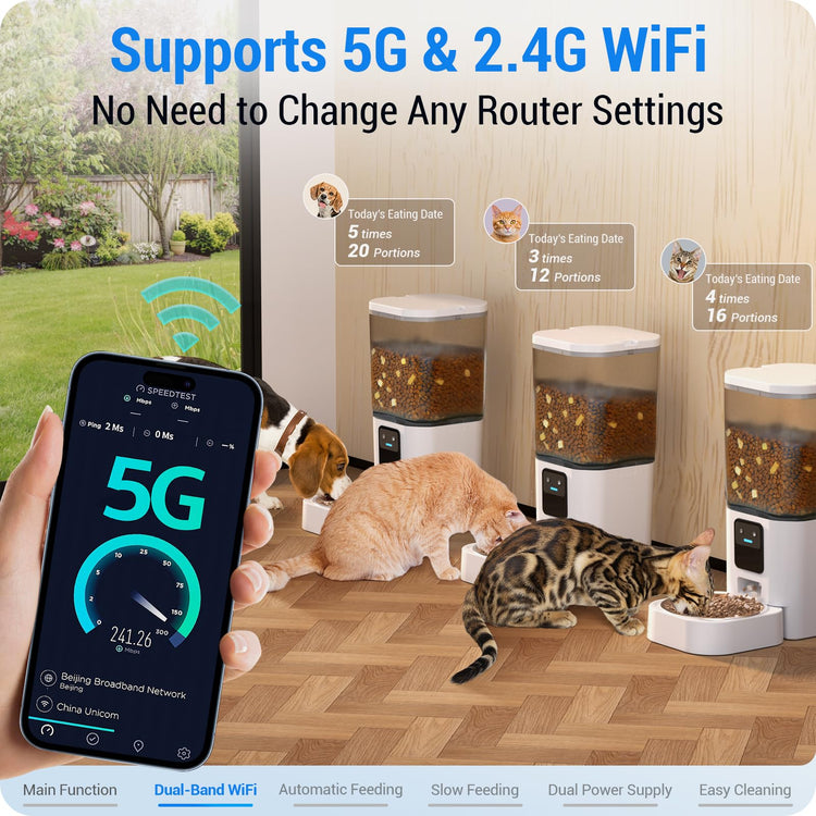 Frienhund Timed Automatic Cat Feeder 2 Cats with Slow Feed: Dual Automatic Dog Feeder with Information Visualization, Programmable Auto Cat Food Dispenser for Multiple Pets,Detachable for Clean-29 Cup
