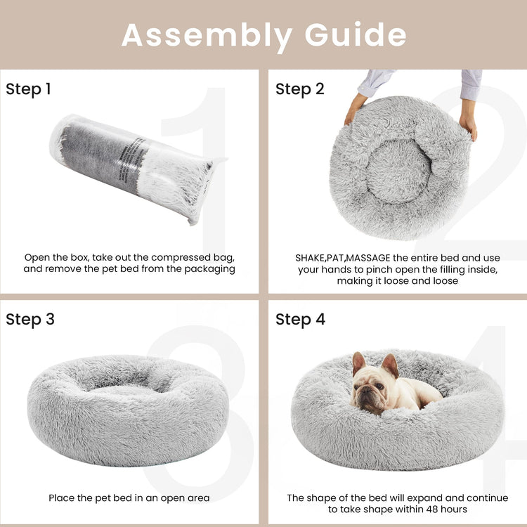 Love's cabin Calming Dog & Cat Bed, Cat Bed for Indoor Cats, Anti-Anxiety Donut Round Bed, Fluffy Warming Pet Bed for Small Medium Dogs and Cats, Beige Taupe 20"/24"