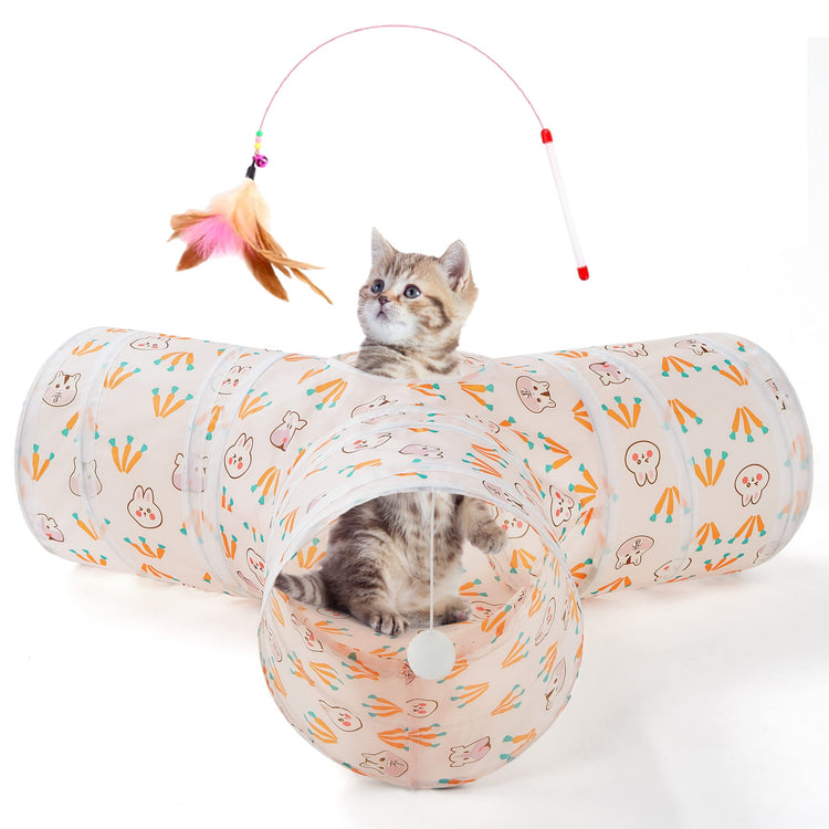 Tempcore Pet Cat Tunnel Tube Cat Toys 3 Way Collapsible, Tunnels for Indoor Cats，Kitty Bored Peek Hole Toy Ball Cat, Puppy, Kitty, Kitten, Rabbit