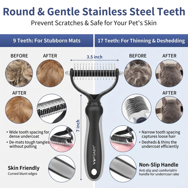 5-Piece Pet Grooming Kit for Dogs & Cats - Professional Deshedding, Detangling & Bathing Set for Long, Curly & Thick Coats - Blue