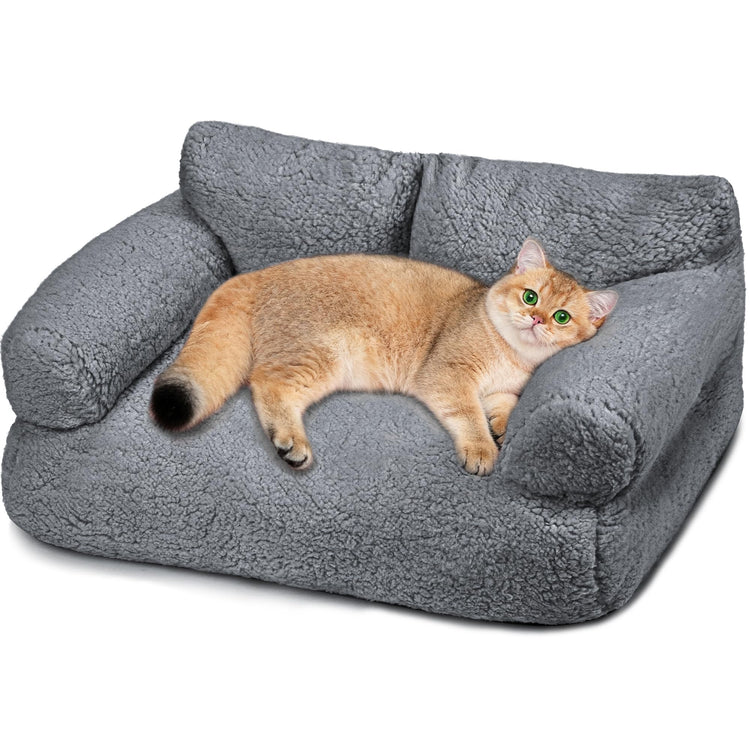 Large Cat Beds for Indoor Cats, Dog Couch Bed, Cute Cat Couch Sofas for Less 20lbs Kitten Puppy, Small Dog Sofas & Chairs with Removable Washable Cover, Soft Warm Pet Furniture, Cream