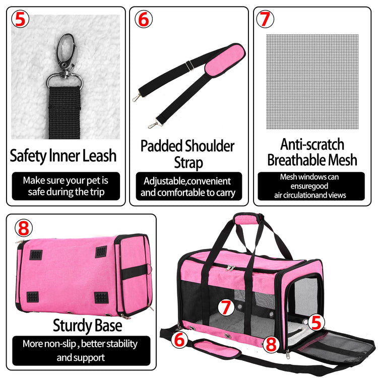 Soft Sided Cat/Dog Carrier,Collapsible Pets Travel Carriers for Pet/Puppy with Shoulder Strap & Removable Mat,Mesh Top Load Small Dogs/Cats Carry Bag Up to 17 Lbs TSA Airline Approved（Black,M）