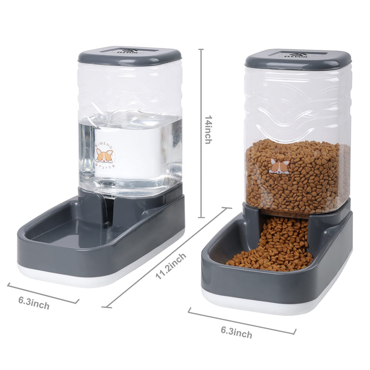Elevon Automatic Cat Feeder, Gravity Food and Water Dispenser Bowl Set for Small Medium Dogs Animals, Pet Feeder Dispenser Storage Food, 3.8L Large Capacity, White & Gray