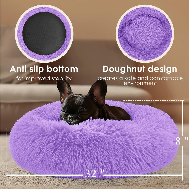 Hoewina Dog & Cat Bed for Indoor Cats, 20in Calming Donut Bed for Puppy and Kitten, Washable Round Fluffy Pet Bed for Small Medium Dogs and Cats (Light Grey)