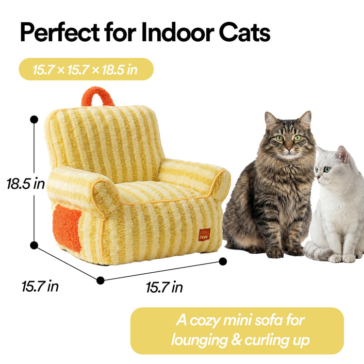ZEZE Furniture-Style Sofa Pet Bed, Washable Plush Couch Bed with Bolstered Sides & Non-Slip Bottom for Dogs & Cats, Cozy Indoor Bed (Yellow, Small)