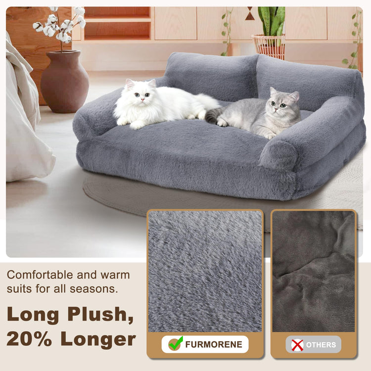 Large Cat Beds for Indoor Cats, Dog Couch Bed, Cute Cat Couch Sofas for Less 20lbs Kitten Puppy, Small Dog Sofas & Chairs with Removable Washable Cover, Soft Warm Pet Furniture, Cream