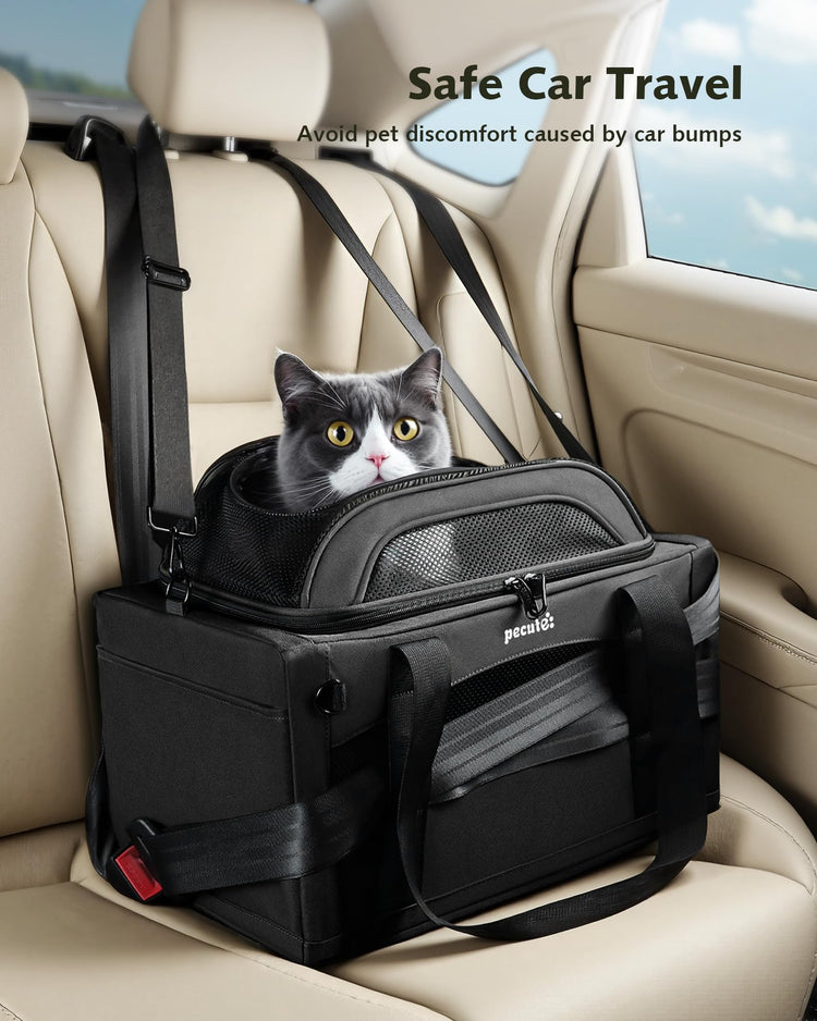 Pecute Expandable Pet Carrier Airline Approved Dog Cat Carrier, Breathable Soft-Sided with Locking Zippers, Pet Travel Bag for Small Dog Cat Anti-Scratch Mesh Leakproof Pee Pad (Dark Gray)
