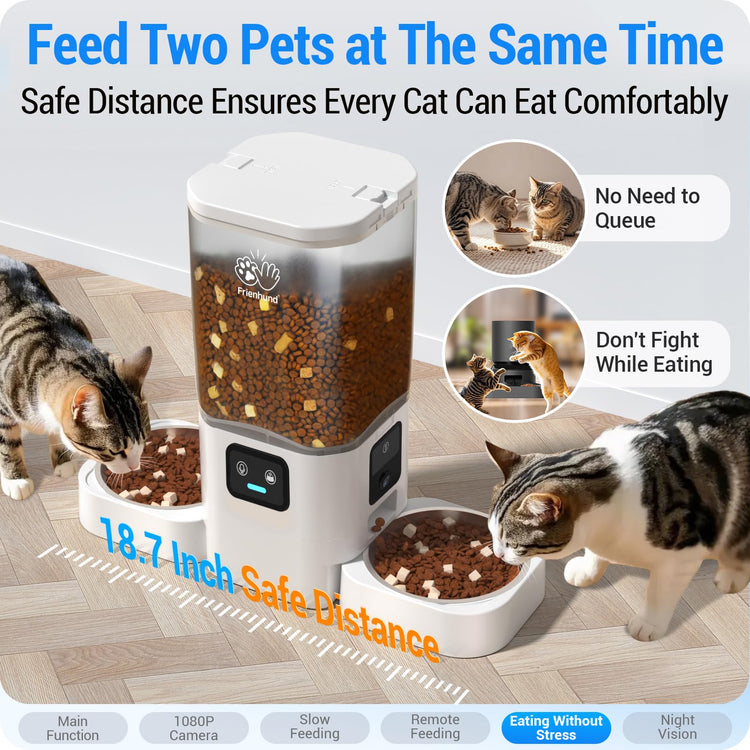 Frienhund Timed Automatic Cat Feeder 2 Cats with Slow Feed: Dual Automatic Dog Feeder with Information Visualization, Programmable Auto Cat Food Dispenser for Multiple Pets,Detachable for Clean-29 Cup