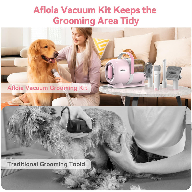 Afloia 6-in-1 Dog Grooming Kit, Pet Grooming Vacuum for Shedding, Dog Hair Vacuum with Clipper Nail Trimmer Grinder, Pet Brush Groomer at Home, Low Noise Cats Hair Remover, 1.5L Dust Cup, Pink