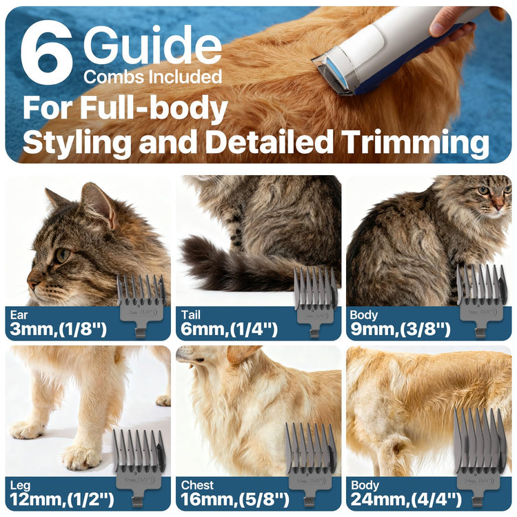 Buenkee Dog Grooming Kit with Vacuum, 15000Pa Pet Hair Clipper and Shedding Brush, 50dB Low Noise, 2L Capacity, White