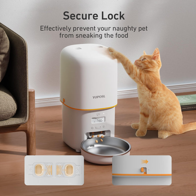 Yuposl Automatic Cat Feeders - 2L Cat Food Dispenser Easy to Use, Timed Automatic Pet Feeder with Over 180-day Battery Life, 1-6 Meals Dry Food Programmable Portion Control Also for Dogs