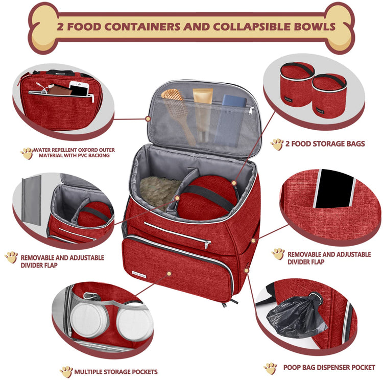 BAGLHER丨Dog Travel Bag Backpack, Airline Approved Pet Supplies Backpack, Dog Travel Bag with 2 Silicone Collapsible Bowls and 2 Food Baskets, Black
