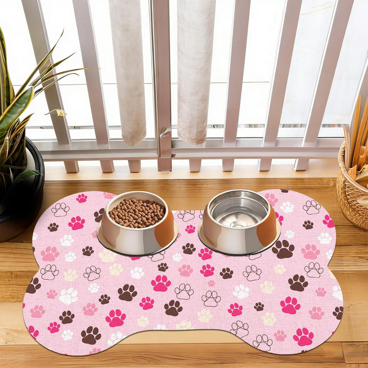 Pet Dog Cat Food Mat, Absorbent Bone Shaped Dog Bowl Mats for Food and Water, Non Slip Cute Dogs Cat Placemats Feeding Mat with Rubber for Floors Indoor Puppy Pet Accessories Supplies 12"x20" Khaki