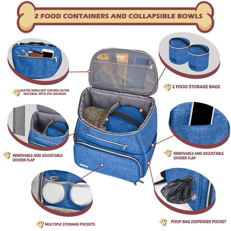 BAGLHER丨Dog Travel Bag Backpack, Airline Approved Pet Supplies Backpack, Dog Travel Bag with 2 Silicone Collapsible Bowls and 2 Food Baskets, Black