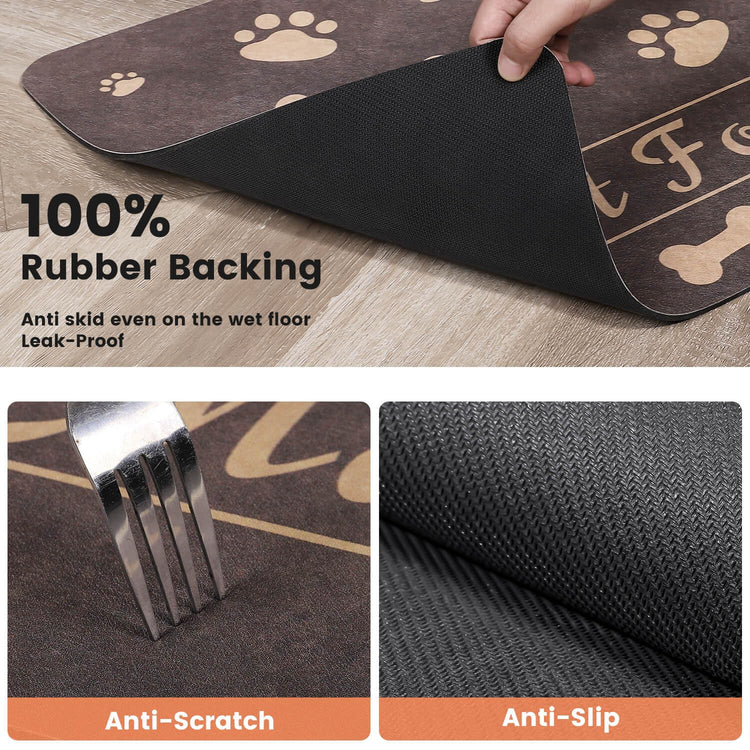 Pet Feeding Mat-Absorbent Pet Placemat for Food and Water Bowl, with Waterproof Rubber Backing, Quick Dry Water Dispenser Mat for Dog and Cat (20"x12", Striped Dark Gray)