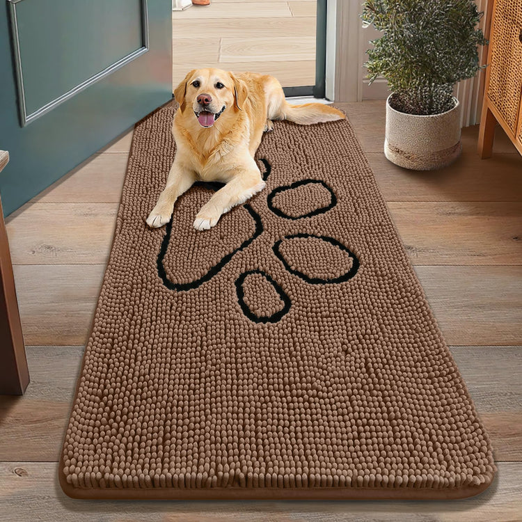 Smiry Dog Door Mat for Muddy Paws, Absorbent Dirt Trapper Non Slip Quick Dry Washable Chenille Mat for Mud Dogs, Entry Rug for Indoor and Outdoor (30x20 Inches, Grey and Black)