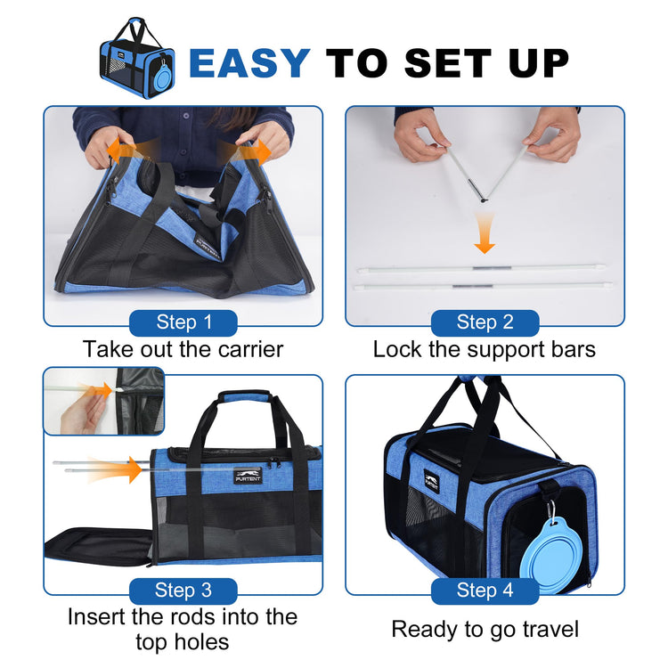 Pet Carrier Airline Approved, Soft Sided Cat Carrier for Small Pets up to 13 lbs, TSA Approved Dog Travel Bag with Foldable Bowl, Portable Soft Sided Pet Carrier for Kittens and Puppies