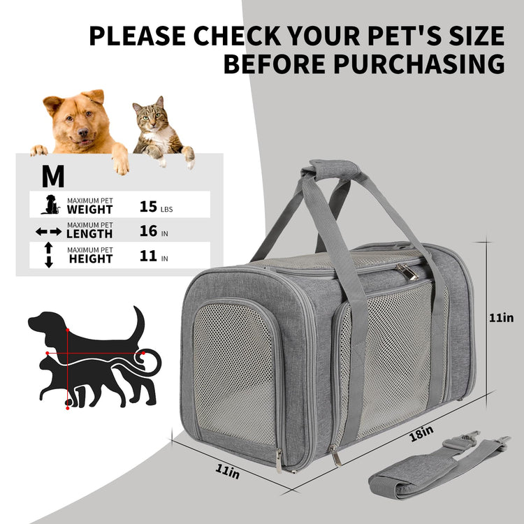 Cat Dog Carriers Soft-Sided, Pet Travel Carrier for Small Cats Dogs Under to15lbs, Soft-Solid Collapsible Carrier,(Medium,Green)
