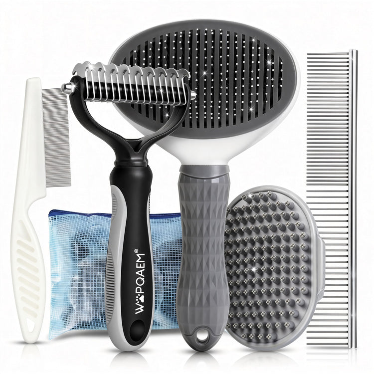 5-Piece Pet Grooming Kit for Dogs & Cats - Professional Deshedding, Detangling & Bathing Set for Long, Curly & Thick Coats - Blue