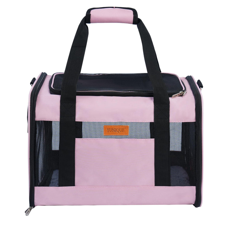 YUNIQUE Soft-Sided Cat & Dog Carrier for Pets Up to 15 Lbs, Airline Approved Collapsible Travel Puppy Carrier with Lightweight Fabric Design (Grey)