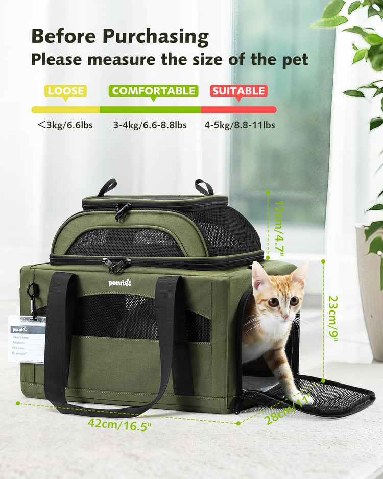 Pecute Expandable Pet Carrier Airline Approved Dog Cat Carrier, Breathable Soft-Sided with Locking Zippers, Pet Travel Bag for Small Dog Cat Anti-Scratch Mesh Leakproof Pee Pad (Dark Gray)