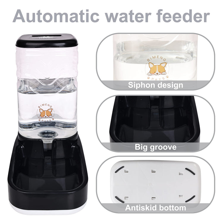 Elevon Automatic Cat Feeder, Gravity Food and Water Dispenser Bowl Set for Small Medium Dogs Animals, Pet Feeder Dispenser Storage Food, 3.8L Large Capacity, White & Gray