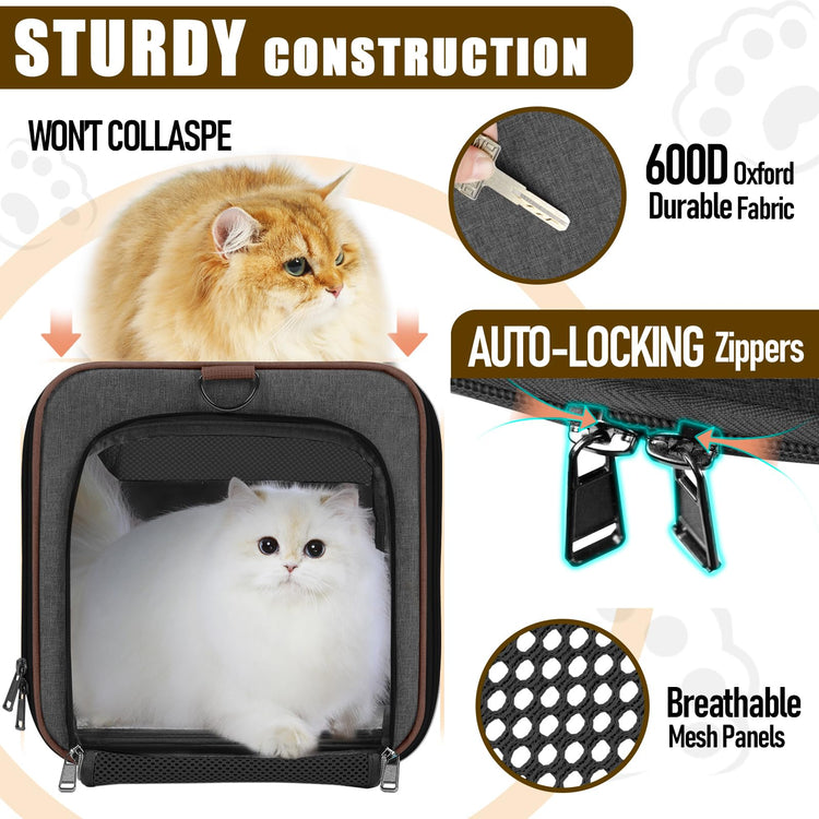 GAPZER Small Dog Carrier Cage Soft Chihuahua / Softshell Big Cat Carrier Maine Coon / Pet Taxi Carrying Bag over 25lbs / Top Loader Travel Kennel Brown