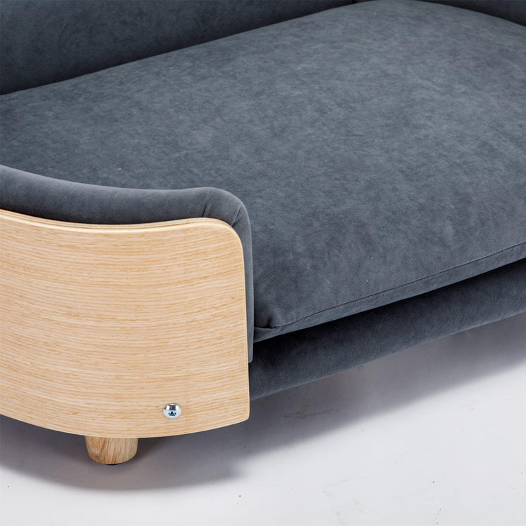 Dog Sofa, Dog Beds with Removable Cushion Pet Sofa with Solid Wood Legs and Bent Wood Back Dog Couch for Dogs and Cat-Small Light Grey