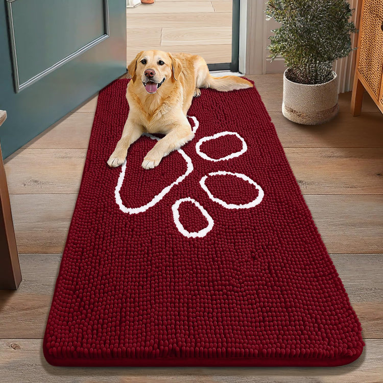 Smiry Dog Door Mat for Muddy Paws, Absorbent Dirt Trapper Non Slip Quick Dry Washable Chenille Mat for Mud Dogs, Entry Rug for Indoor and Outdoor (30x20 Inches, Grey and Black)