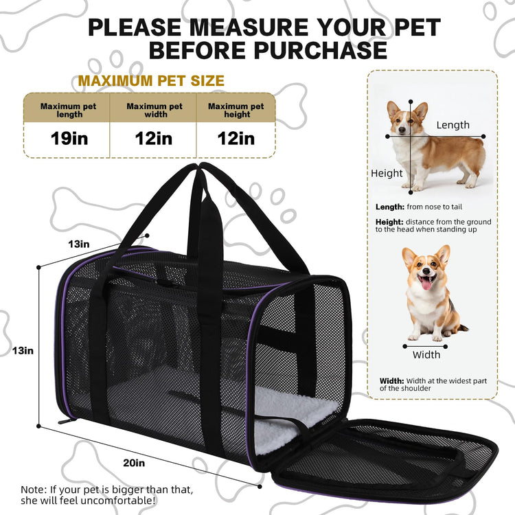 Cat Carrier Dog Carrier Pet Carriers Soft-Sided Cats Bag Animal Carriers Puppy Carrying Bag TSA Airline Approved Small Dog Carrier Soft Sided, Collapsible Travel Carriers for Big Cats(Up to 16lbs),