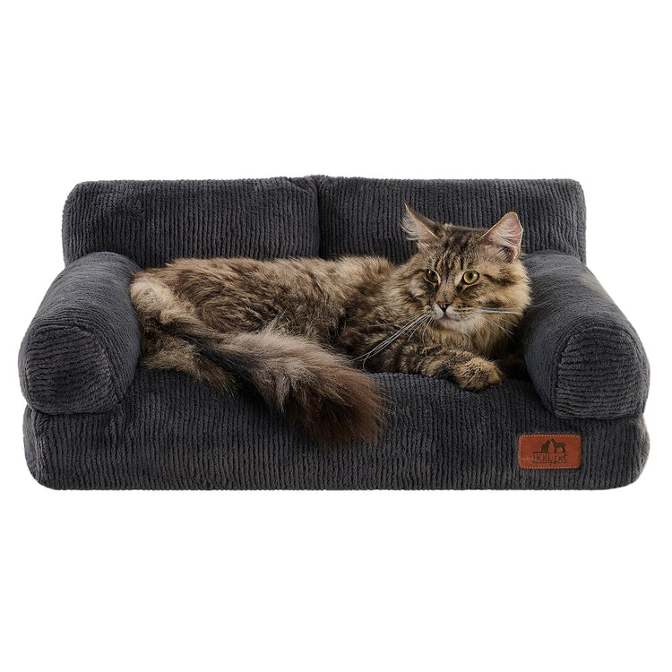 Hollypet Fluffy Dog Cat Bed Pet Couch Beds Plush Soft Warming Machine Washable Puppy Bed with Non-Slip Bottom for Cats and Small Medium Dogs up to 25 lbs, Gray, 24" L x 18" W x 10" Th