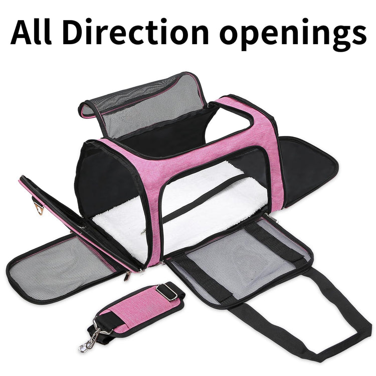 Soft-Sided Cat/Dog/Pet Carrier, Collapsible Pets Travel Carriers for Big Cats/Small Dogs with Shoulder Strap & Removable Mat, Mesh Puppy Carry Bag, Up to 16 Lbs, TSA Airline Approved(Black)