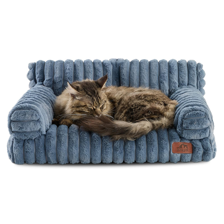 Hollypet Fluffy Dog Cat Bed Pet Couch Beds Plush Soft Warming Machine Washable Puppy Bed with Non-Slip Bottom for Cats and Small Medium Dogs up to 25 lbs, Gray, 24" L x 18" W x 10" Th