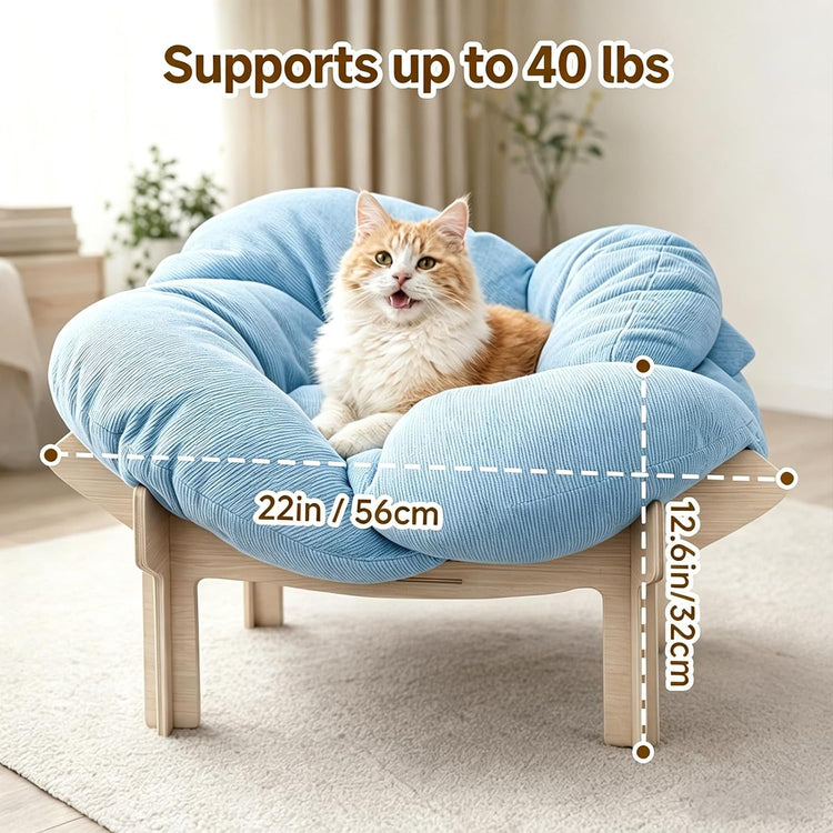Pet Bed，Large Flower-Shaped Pet Bed for Cats & Small Dogs - Solid Wood Base, Modern Luxury High-Leg Pet Sofa with Removable Mattress, Indoor Lounge, Easy to Assemble, Space-Saving Design