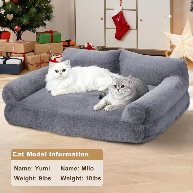 Large Cat Beds for Indoor Cats, Dog Couch Bed, Cute Cat Couch Sofas for Less 20lbs Kitten Puppy, Small Dog Sofas & Chairs with Removable Washable Cover, Soft Warm Pet Furniture, Cream